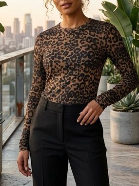 RAG & BONE Luca Leopard-Print Long-Sleeve Tee Size Small